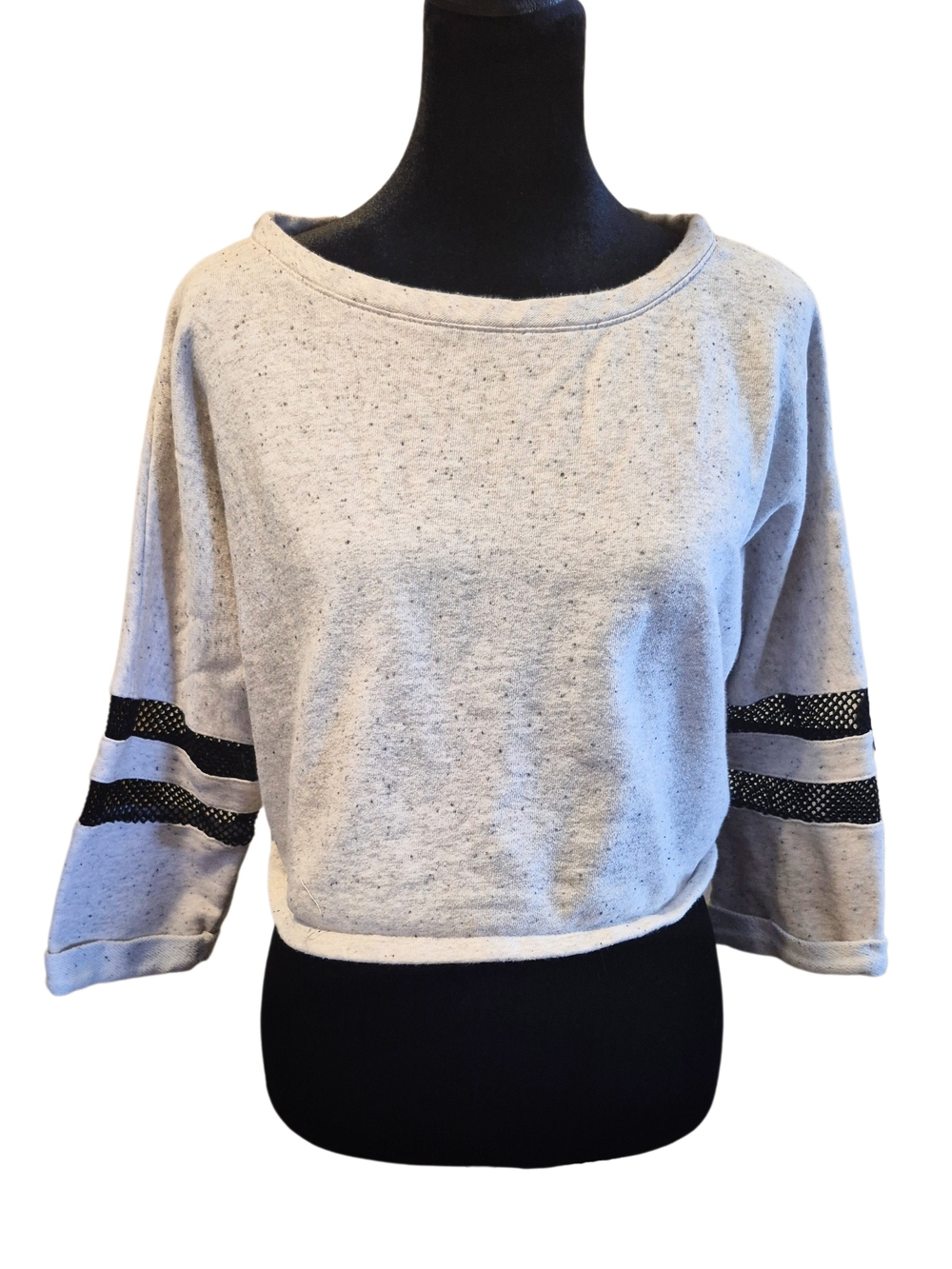 Ambiance Gray Cropped Mesh Stripe Sweatshirt – Size Medium